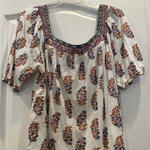 Lucky Brand Cream and Purple Floral Blouse